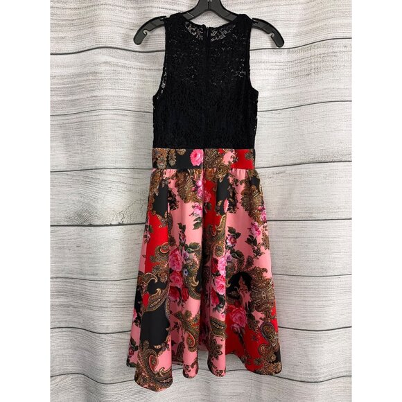 Alexia Admor Black Lace & Floral Scuba Skirt Dress Sleeveless A-Line - Picture 5 of 7